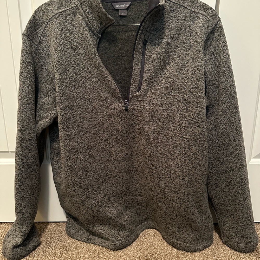 Eddie Bauer Gray Zip Up Sweater Fleece Comfort